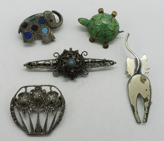 5 Sterling Vintage Brooches