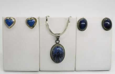 Sodalite 925 Pendant & Lapis Lazuli Earrings