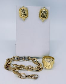 Gold Tone Sterling Ring, Earrings, Bracelet