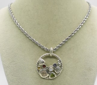 Mixed Gemstone 925 Pendant on Thick Chain