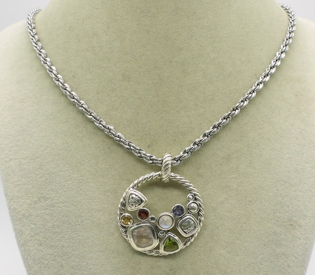 Mixed Gemstone 925 Pendant on Thick Chain (1 of 3)