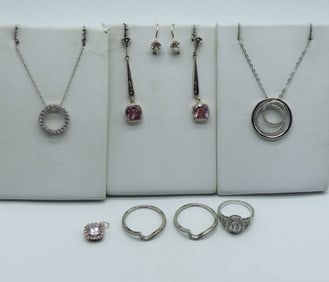 Pink & White Gemstone 925 Necklaces Rings