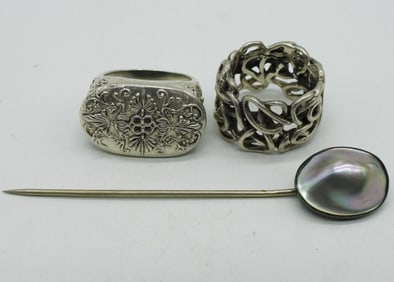 Mother of Pearl 925 Stick Pin & Rings