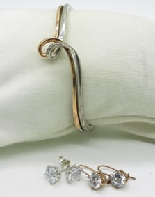 Sterling & 10K Bracelet & Earrings