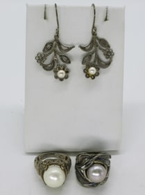 2 Sterling Pearl Rings and Earrings