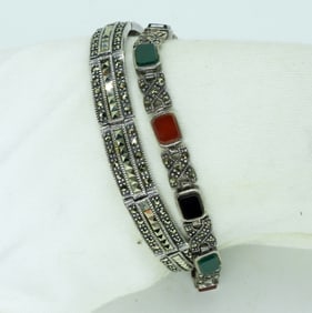 Vintage 925 Marcasite Gemstone Bracelets