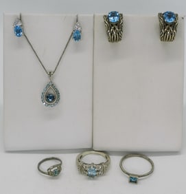Blue Topaz 925 Rings, Earrings & Necklace
