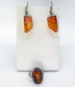 Amber Gemstone 925 Ring & Earrings