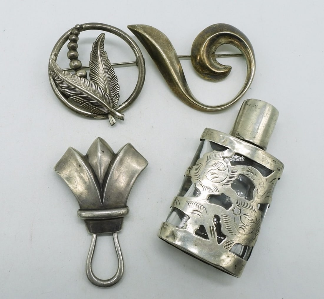 Vintage 925 Brooches & Glass Bottle (1 of 4)
