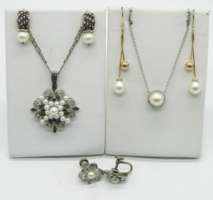 Sterling Pearl Earrings & Necklaces