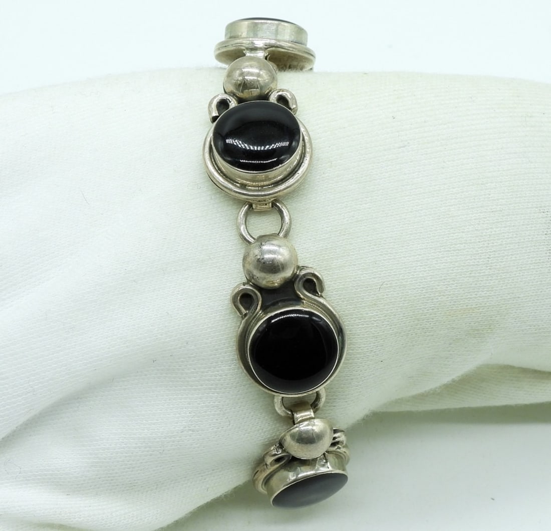 Taxco Mexico Sterling Black Onyx Bracelet (1 of 2)