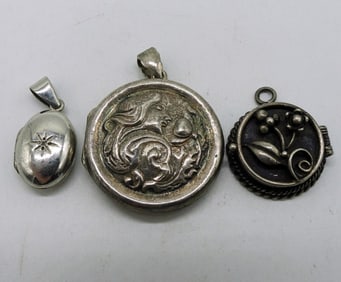 3 Sterling Locket Pendants