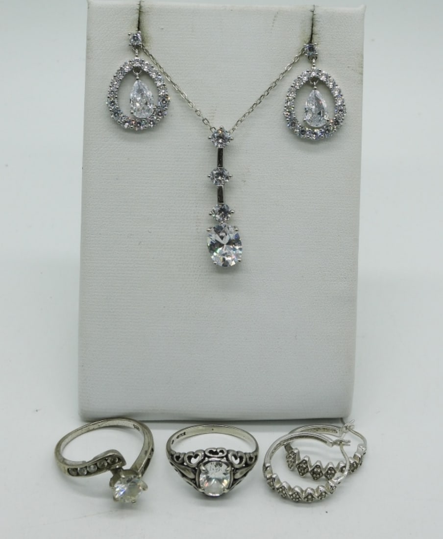 Pretty Bridal Style Sterling Rings & Earrings (1 of 1)