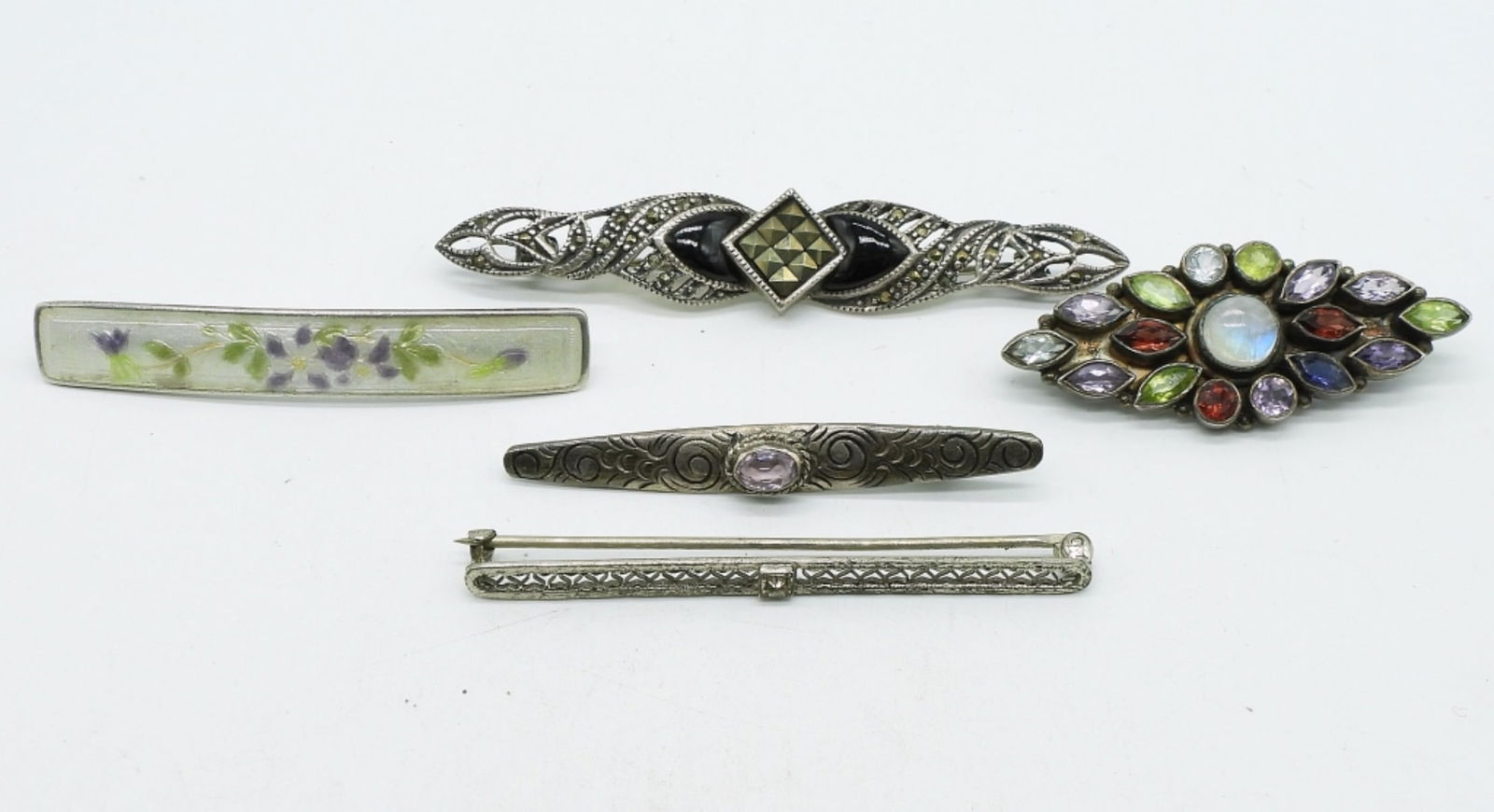 5 Vintage Sterling Gemstone Brooches (1 of 2)