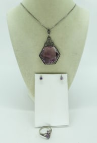 Art Deco Sterling Purple Gemstone Necklace