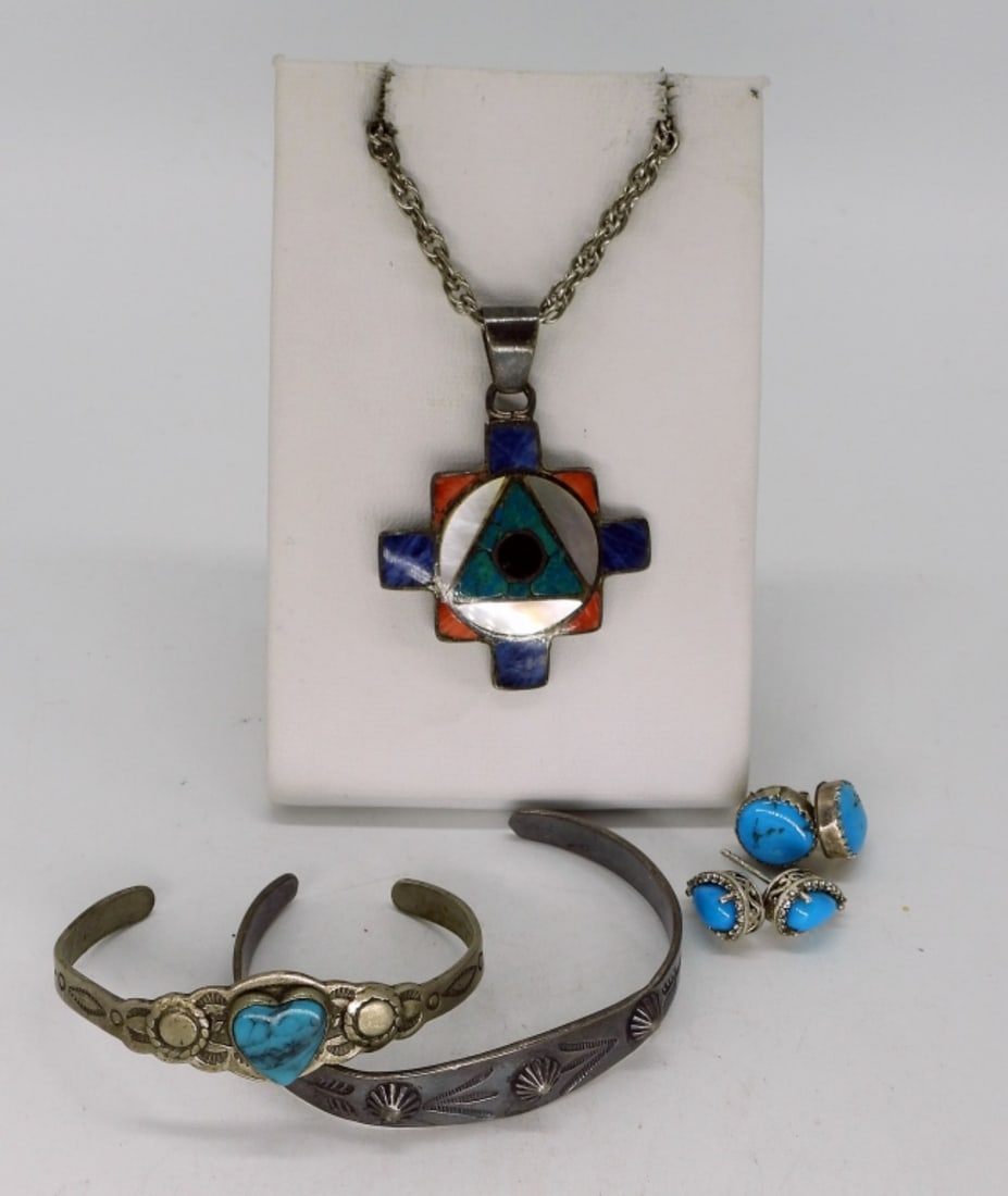 Vintage Turquoise 925 Bracelets, Necklace (1 of 4)