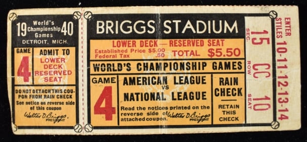 1940 World Championship Game Ticket