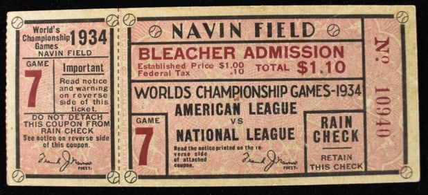 1934 World Championship Game Ticket