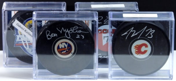(4) Autographed Hockey Pucks