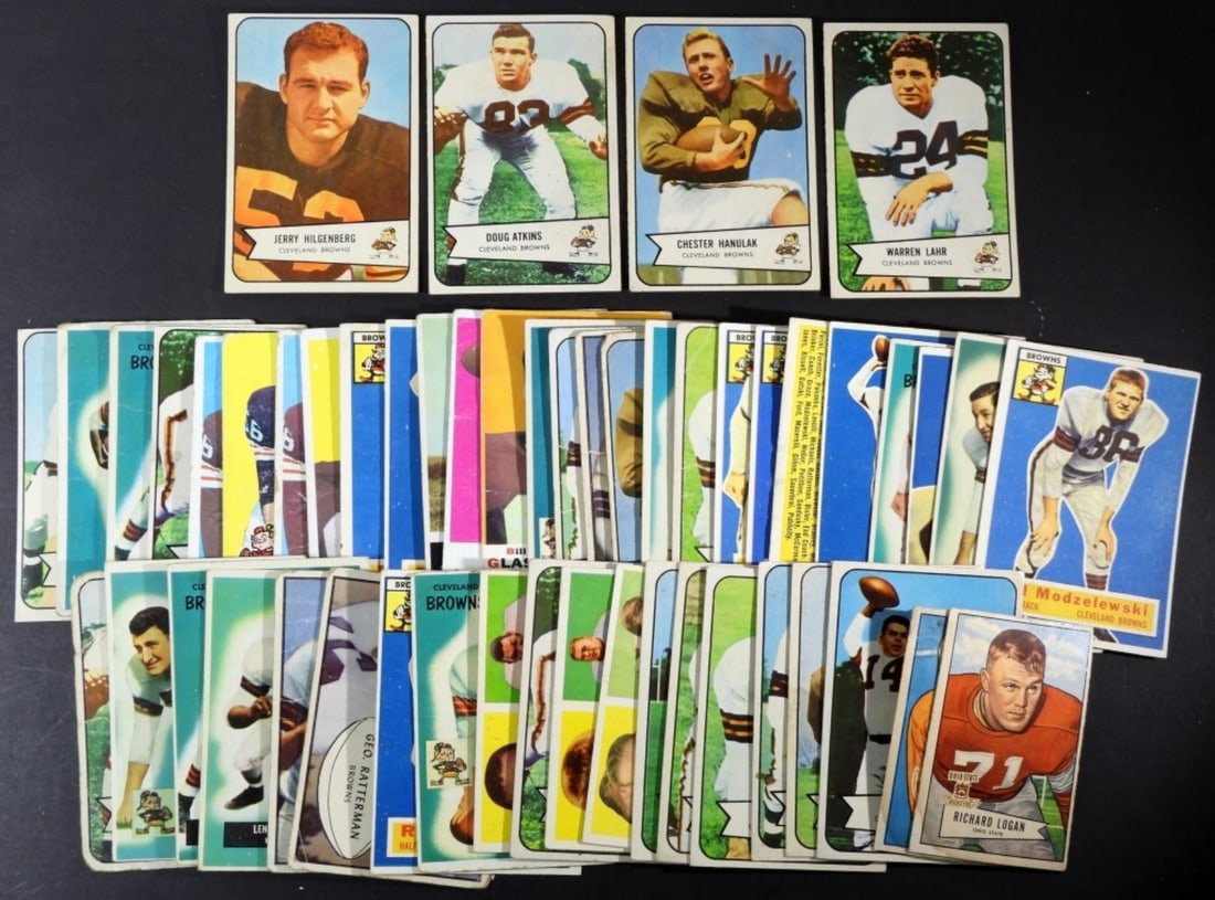 (50) Cleveland Browns Football Cards: Includes Harry Jagade, Darrell Brewster, Chester Hanulak and more. Various conditions, duplicates possible
