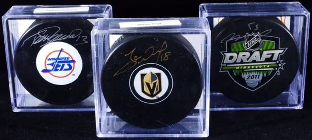 (3) Autographed Hockey Pucks