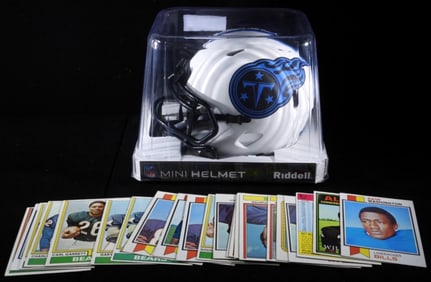 (22) 1970s Football Cards & Mini Helmet