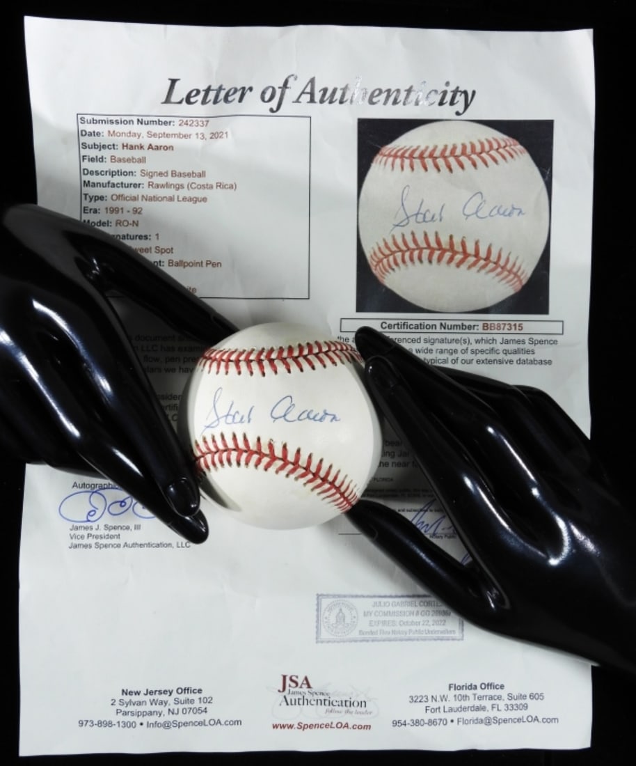 JSA Certified Autographed Hank Aaron Ball (1 of 6)