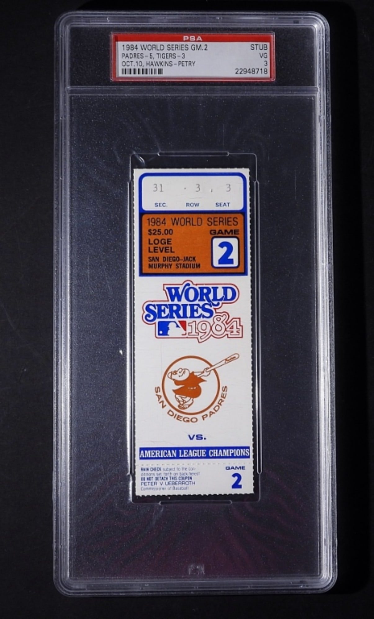 PSA 1984 World Series Game 2 Ticket (1 of 2)