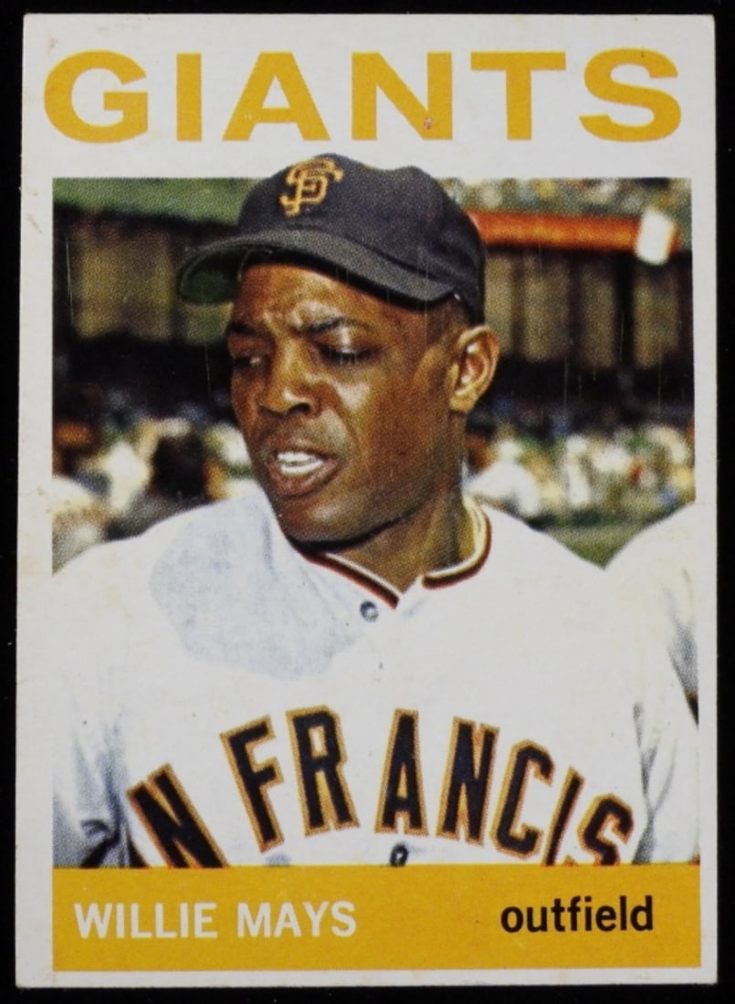 1964 Willie Mays Baseball Card: Good condition, no creases, corners are kind of rounded and worn but not bad.
