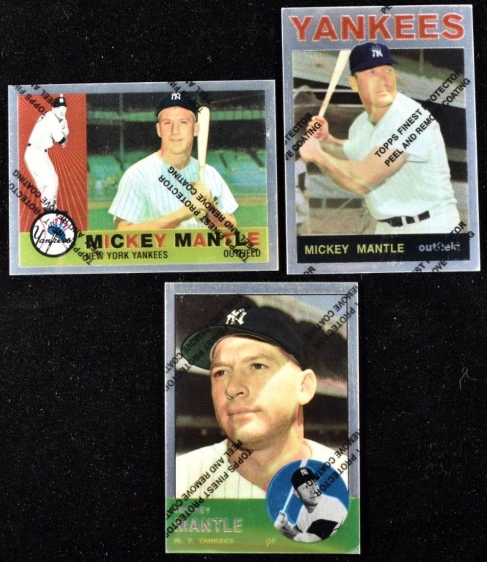 (3) Mickey Mantle TOPPS Cards: Topps #200, #50 and #350. All have coating on top of them. All in good condition