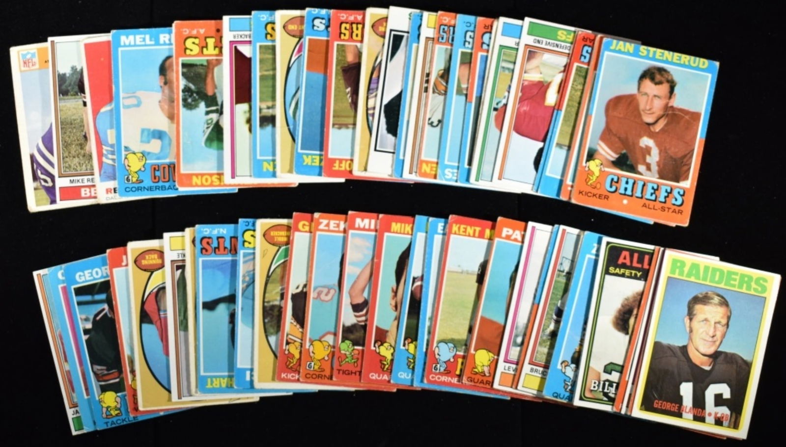 (60) Football Cards Variety Of Years & Teams: Bob Brown, George Blanda, and Lem Barney. Conditions may vary. May have duplicates or reprints.