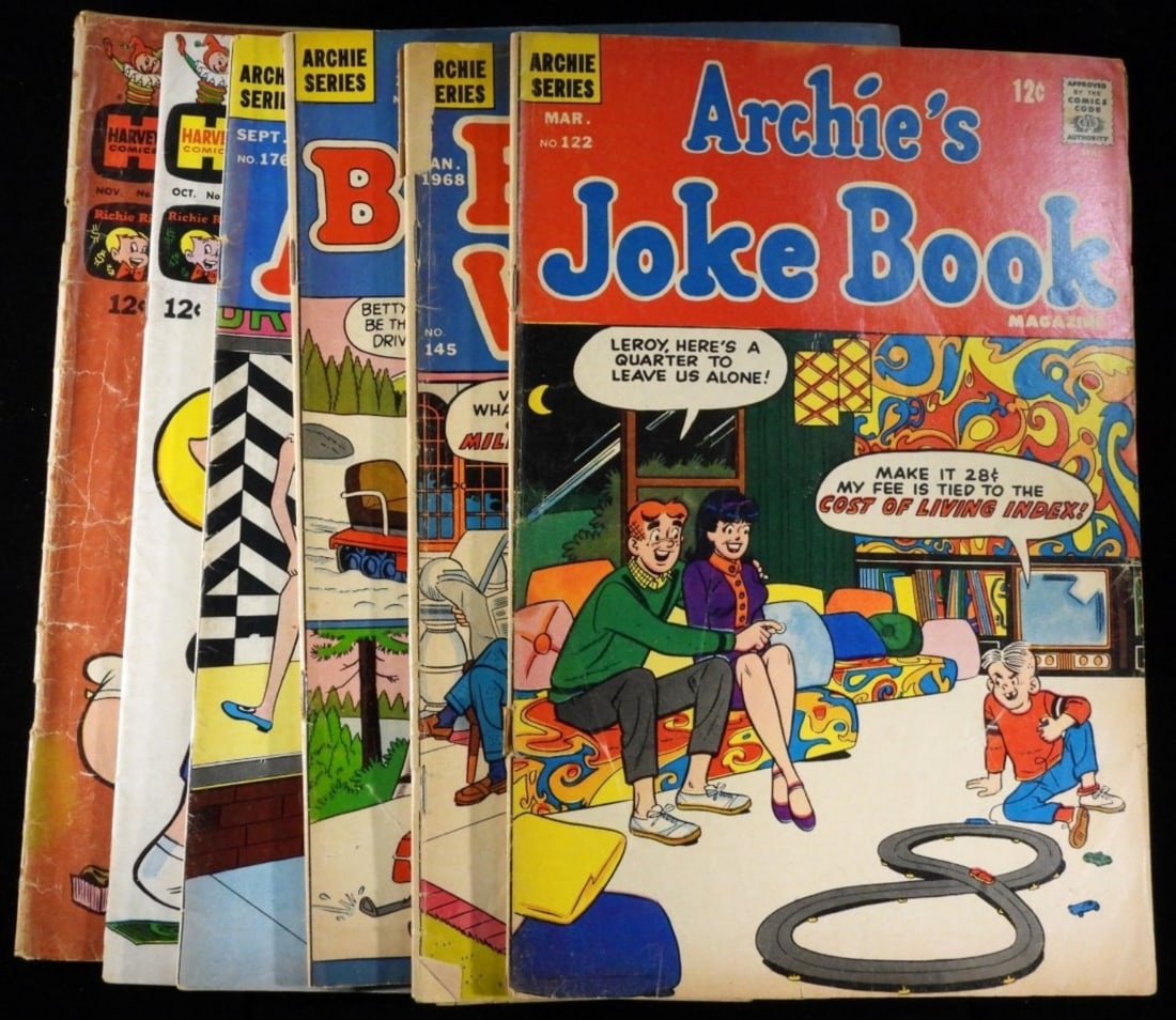 (2) Richie Rich & (4) Archie Comics: Richie Rich #74 & #20. Archies Joke Book #122, Betty & Veronica #145, Betty & me #19 & Archie #176. Various conditions. 1963-1969