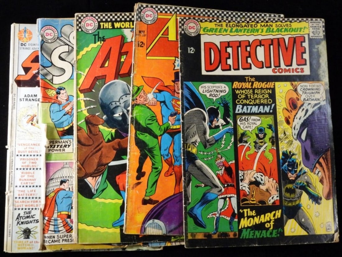 (5) DC National Comics: Detective Comics #350, Action Comics #337, The Atom #25, Giant Superman #7, Gigantic Strange Adventures #230. Various conditions. 1963-1971