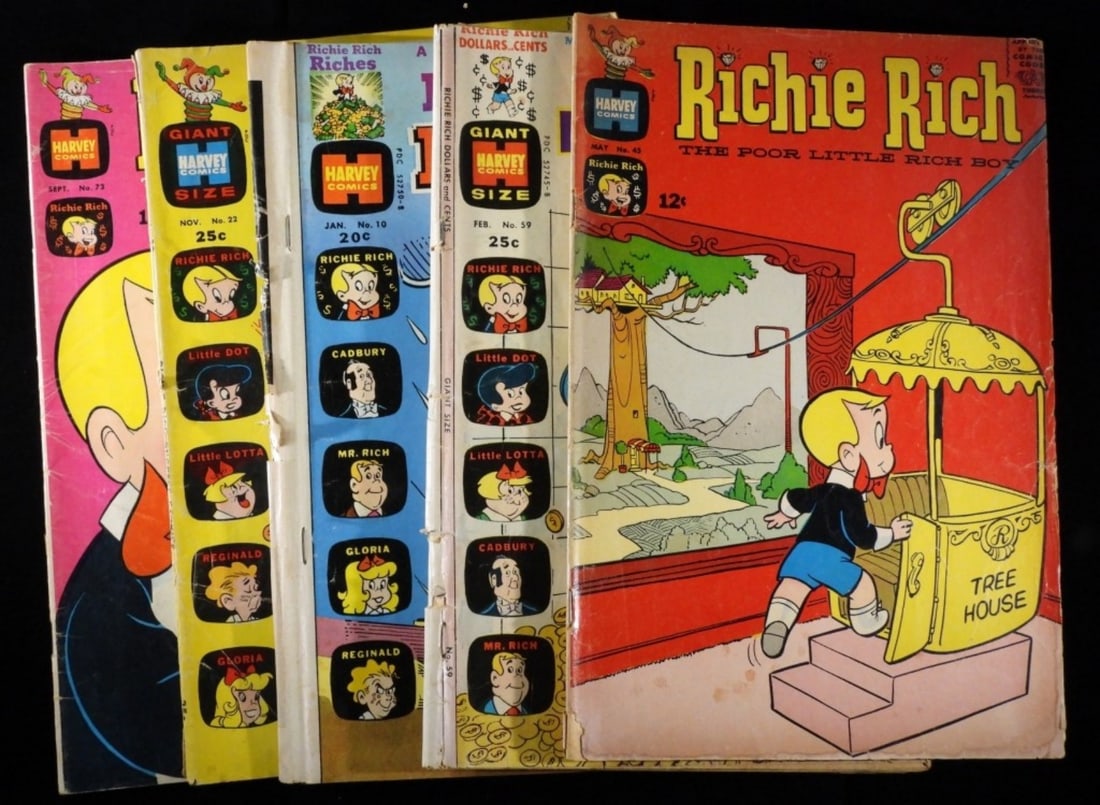 (5) Richie Rich The Poor Little Rich Boy: #10, #59, #22, #73, #45. 1966-1974. Various conditions