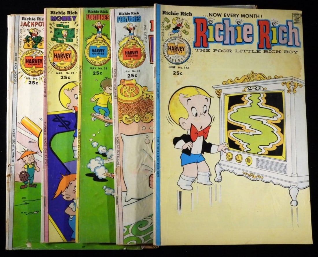 (5) Richie Rich The Poor Little Rich Boy: Fortunes #28, Money World #22, Fortunes #26, Richie Rich #143, Jackpots #21. Various conditions