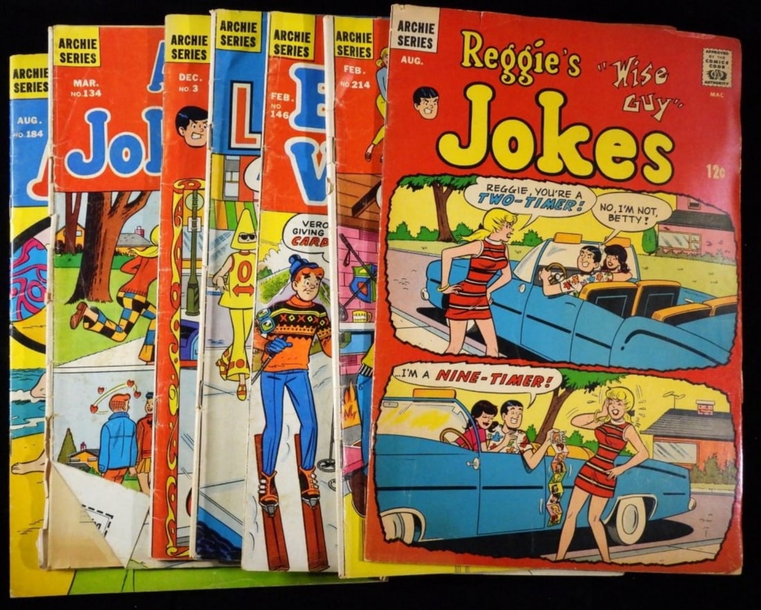 (7) Archie Series: Reggie's Jokes #1, Pep #214, Betty and Veronica #146, Life With archie #78, Reggie's Jokes #3, Archies Joke Book #134, Archie #184. Various conditions.