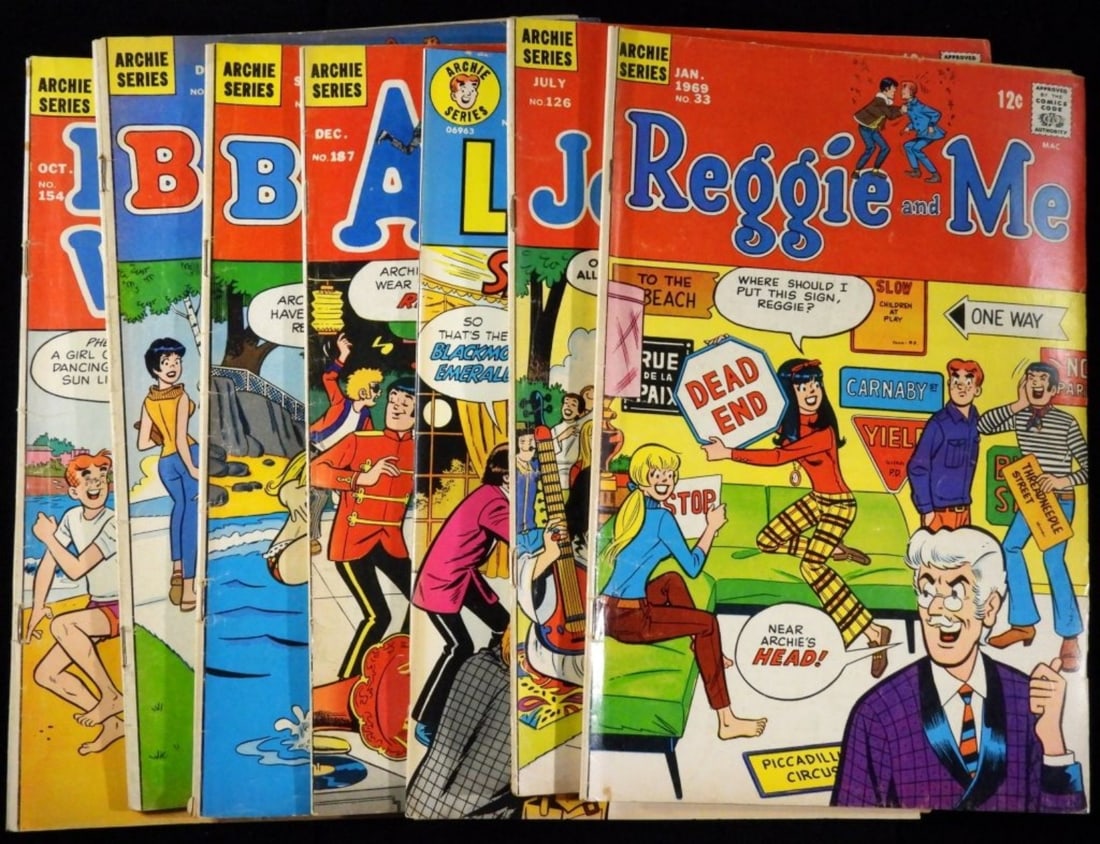 (7) Archie Series Comics: Reggie and Me #33, Archie Joke Book #126, Life with Archie #141, Archie #187, Betty and Me #16, Betty and me #11, Betty and veronica #154. Various conditions