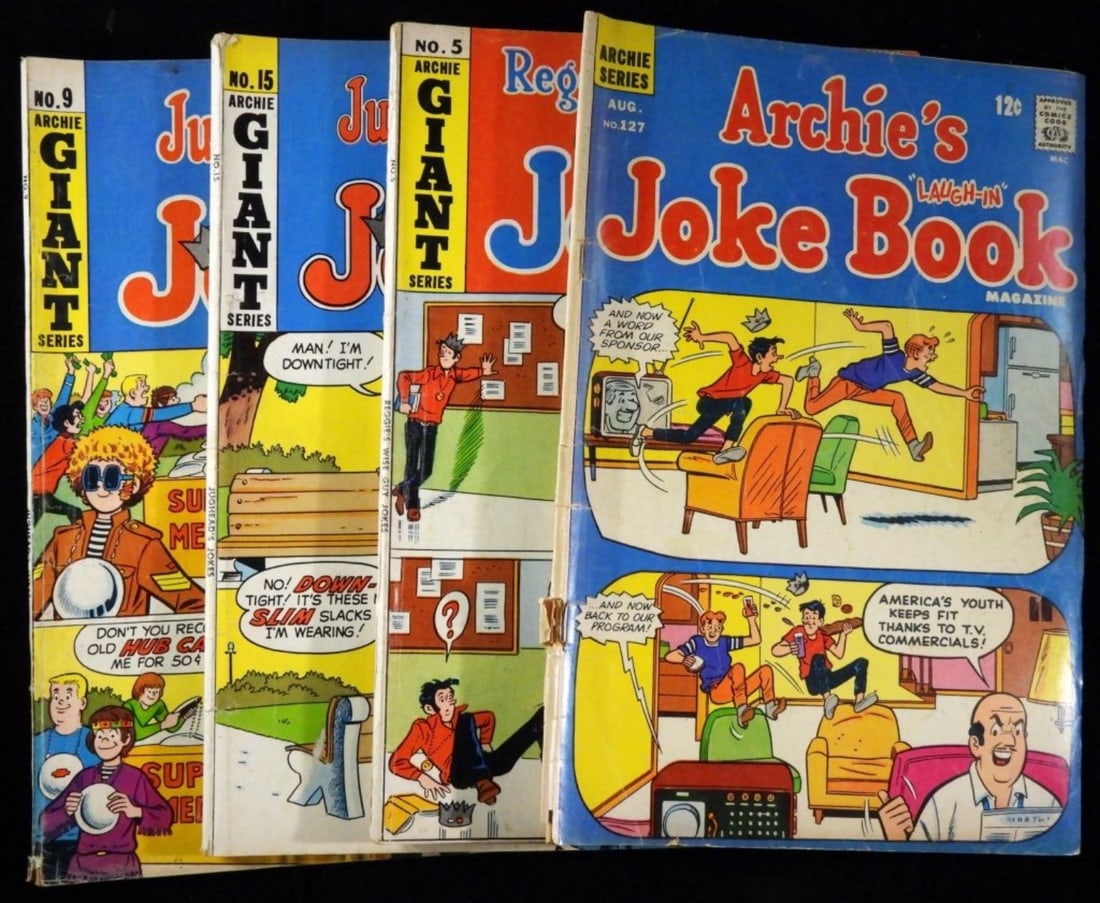 (4) Archie Series Comics: Archie Joke Book #127, Reggie's Jokes #5, Jugheads Jokes #15, Jugheads Jokes #9. Various conditions