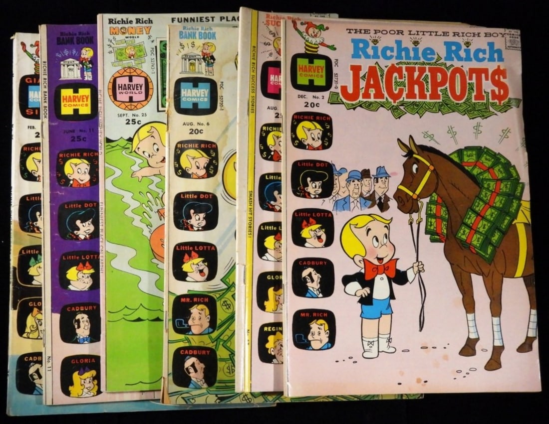 (6) Richie Rich Comics: Jackpots #2, Success #57, Bank Book #6, Money World #25, Bank Book #11, Success #36. Various conditions