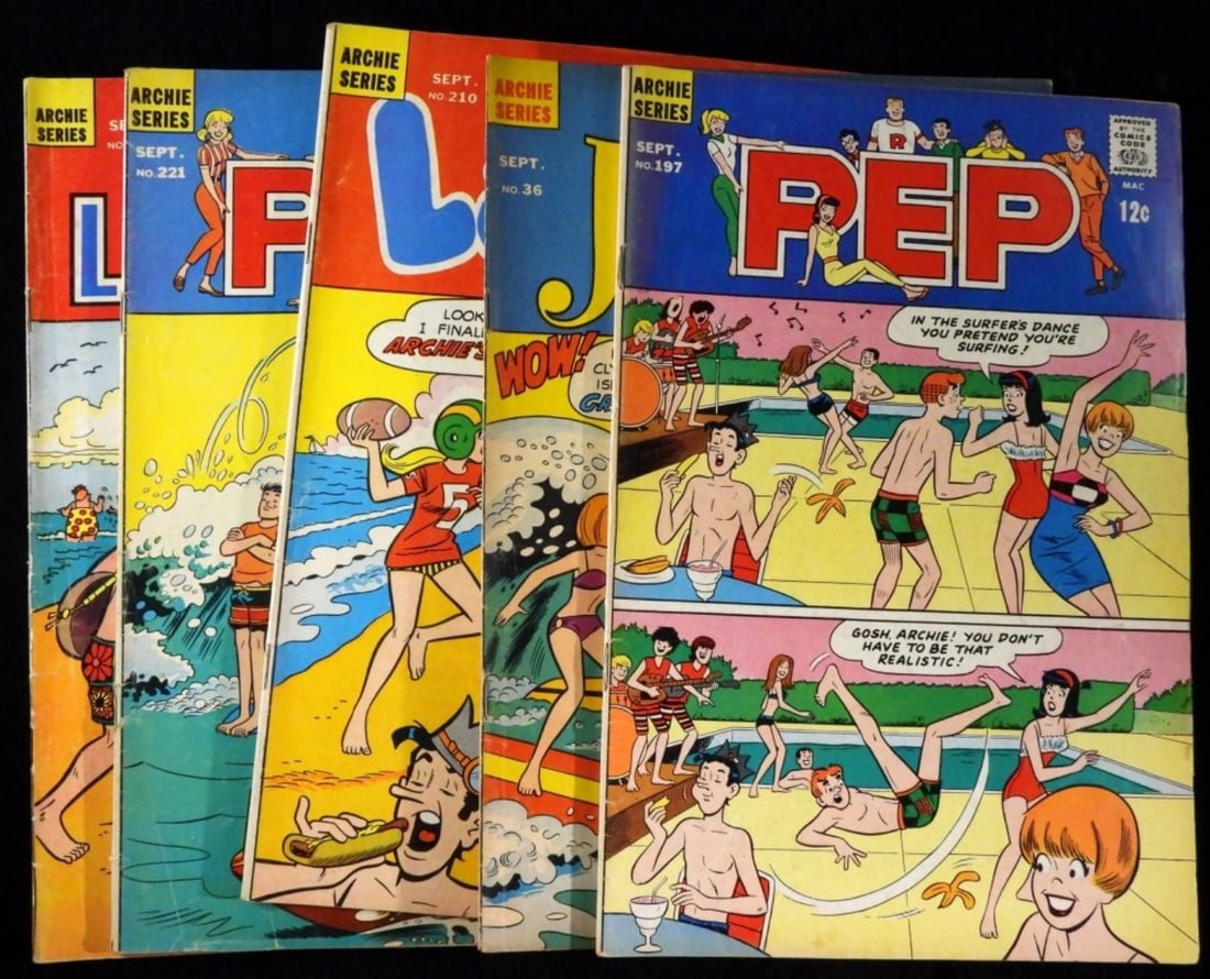 (5) Archie Series Comics: Pep #197, Josie #36, Laugh #210, Pep #221, Life with Archie #89. Various conditions