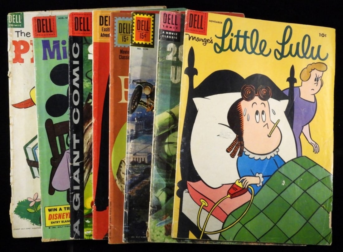 (8) Dell Comics Mixed Lot G-VG: 1) Pinocchio #545 1954. 2) Mickey Mouse #73 1960. 3) Mickey Mouse Summer Fun #1 1958. 4) Zorro 12 1961. 5) The Parent Trap #1210 1961. 6) The Absent-Minded Professor #1199 1961. 7)20,000 Leagues