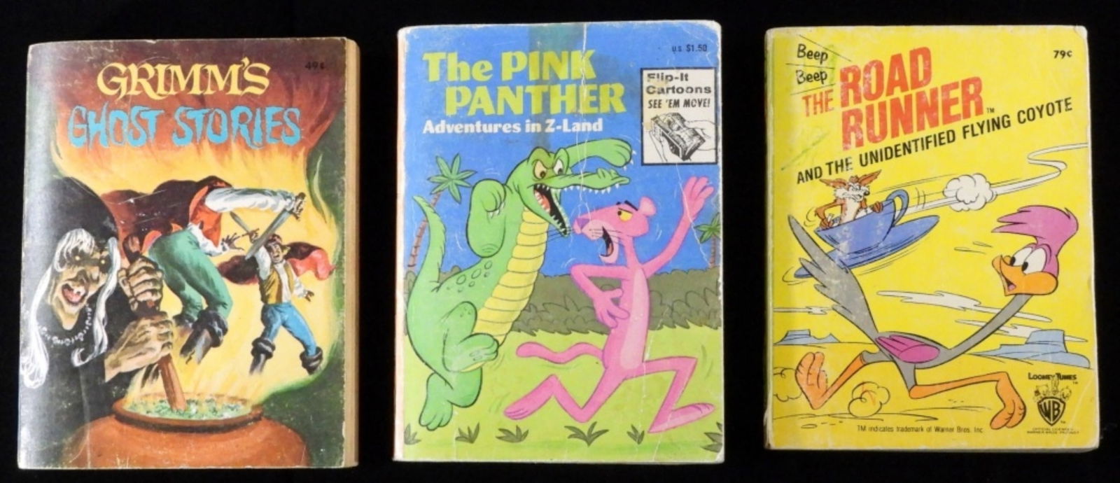 (3) Big Little Books VG: Grimm's Ghost Stories. 2) The Pink Panther Adventures In Z-Land. 3) The Road Runner And The Unidentified Flying Coyote.