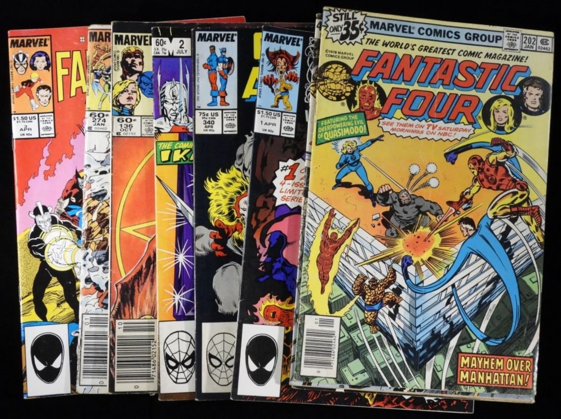 (9) Marvel Mixed Lot Fine-VG: 1) Fantastic Four Versus The X-Men #3. 2) Fantastic Four #274 (The cover is detached.) 3) The New Defenders #136. $0 The Saga Of Crystar Crystal Warrior #2.and more.