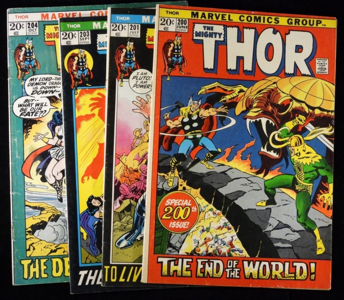 (4) The Mighty Thor #200,201,203,204 (G/VG) Marvel: Year 1972. G/VG condition, creasing, and normal wear from the years. 20-cent issues
