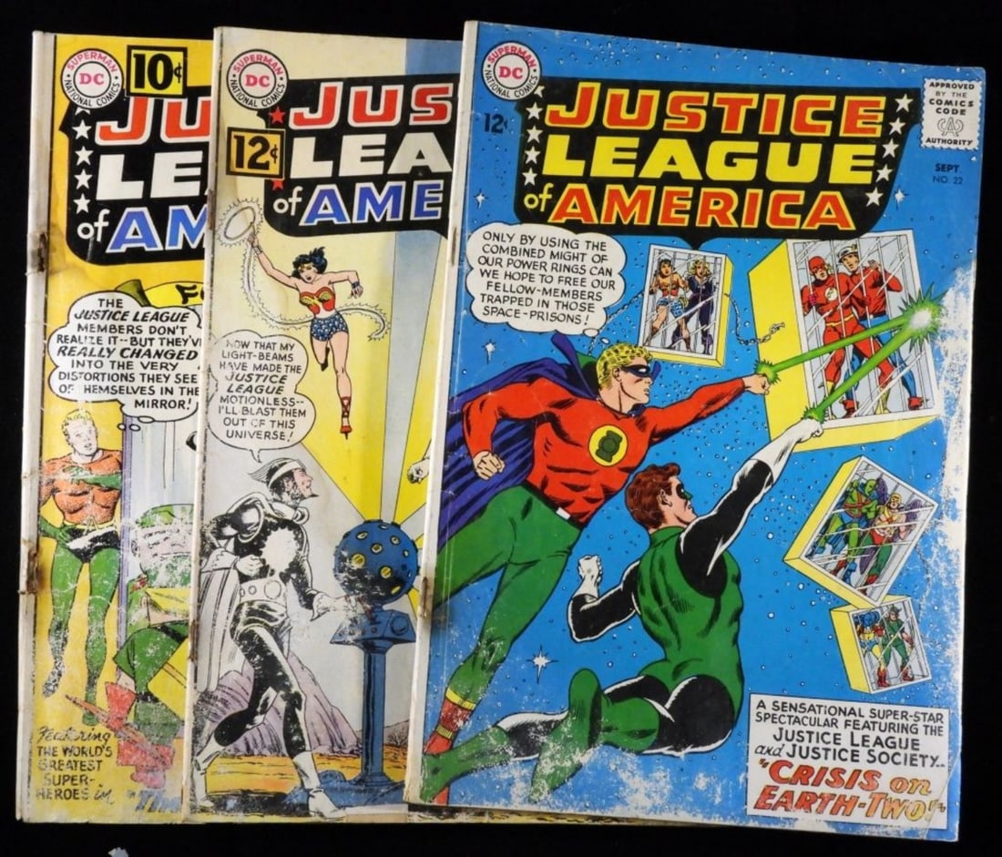 (3) Justice League Of America #7,12,22 (F/G): F/G condition. Color fading, creasing, and watermarks.