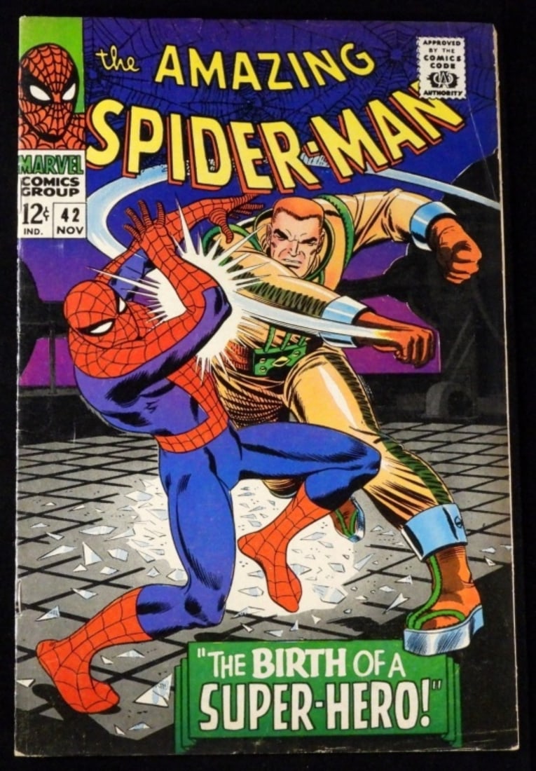 Silver Age The Amazing Spider-Man #42 1966: G/VG condition. Creasing on the top right corner and wear along the edges. 2nd appearance of the Rhino. 1st full appearance of Mary Jane Watson.