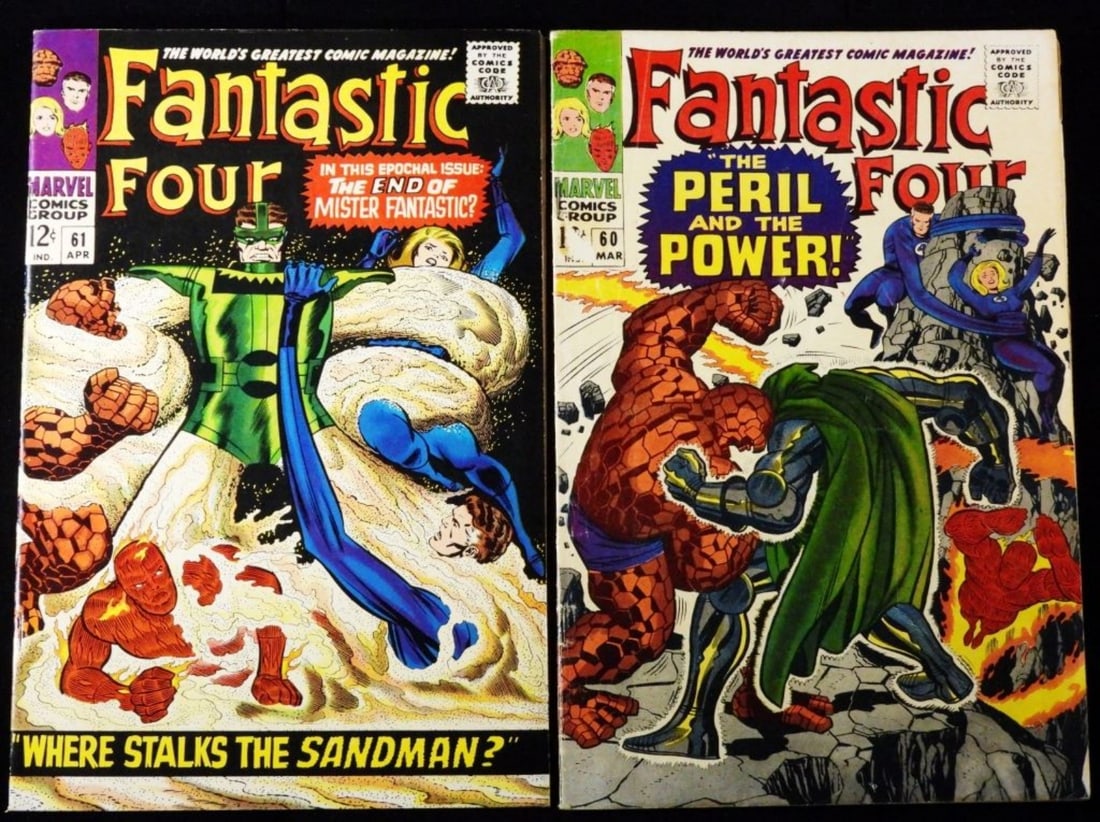 #60 & 61 Fantastic Four Marvel 1967 (G/VG): 12-cent issue. G/VG condition. #60: creasing, watermarks, along with normal wear from the years. #61 in VG