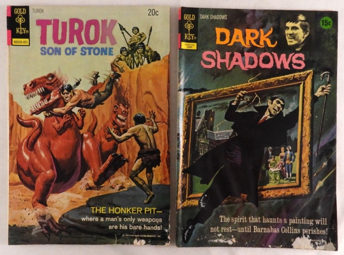 (2) Gold Key Comics: Turok Son of Stone 1974, Dark Shadows 1972. Conditions are fair.
