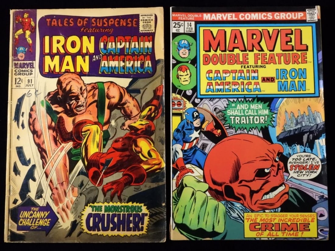 Marvel Comics- Iron Man with Captain America: Marvel Double Feature in Good condition and Tales of Suspense in Fair condition. No loose or missing pages