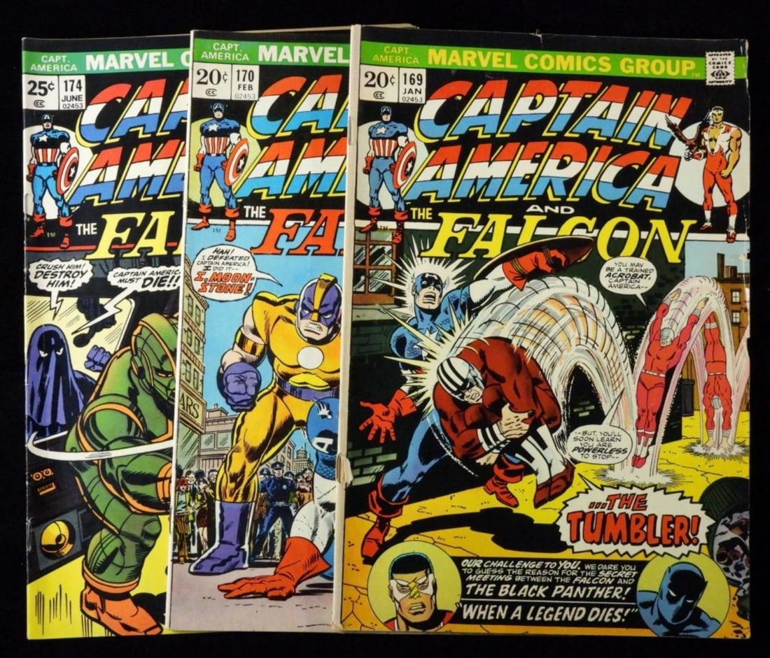3-Marvel 1974 Captain America and Falcon Comics: Good Condition missing pages, some wear/tear on cover